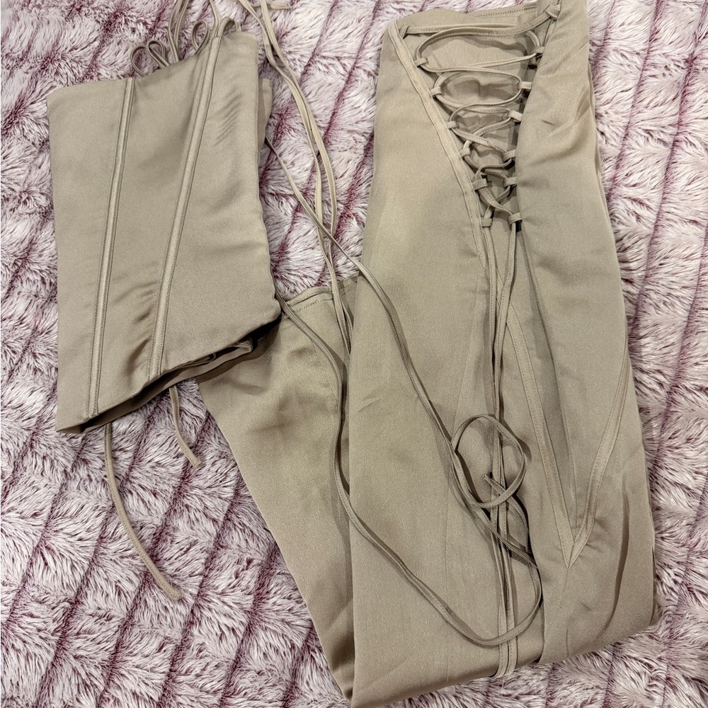 House of CB Satin Taupe Corset Top with Lace-Up Details - Picture 3 of 12